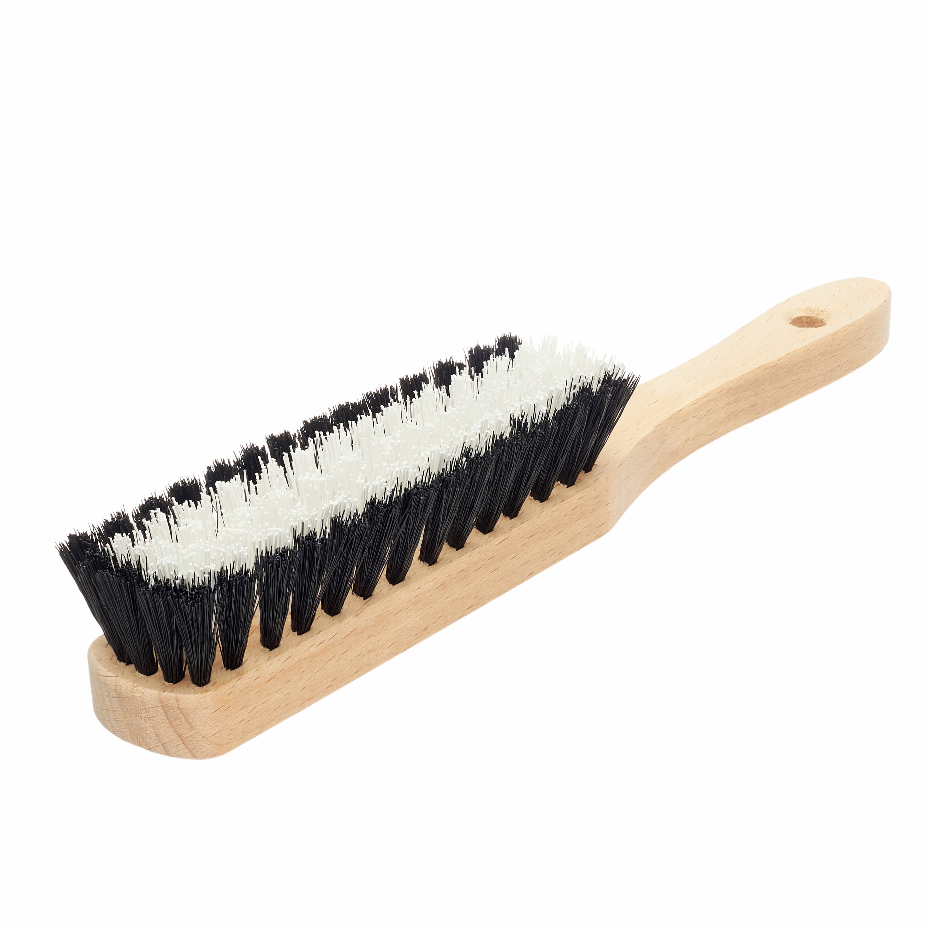 Heavy Duty Stiff Bristle Scrub Brush - Light Wood Design, Universal Hand Brush with Wooden Handle for Indoor and Outdoor Use, White