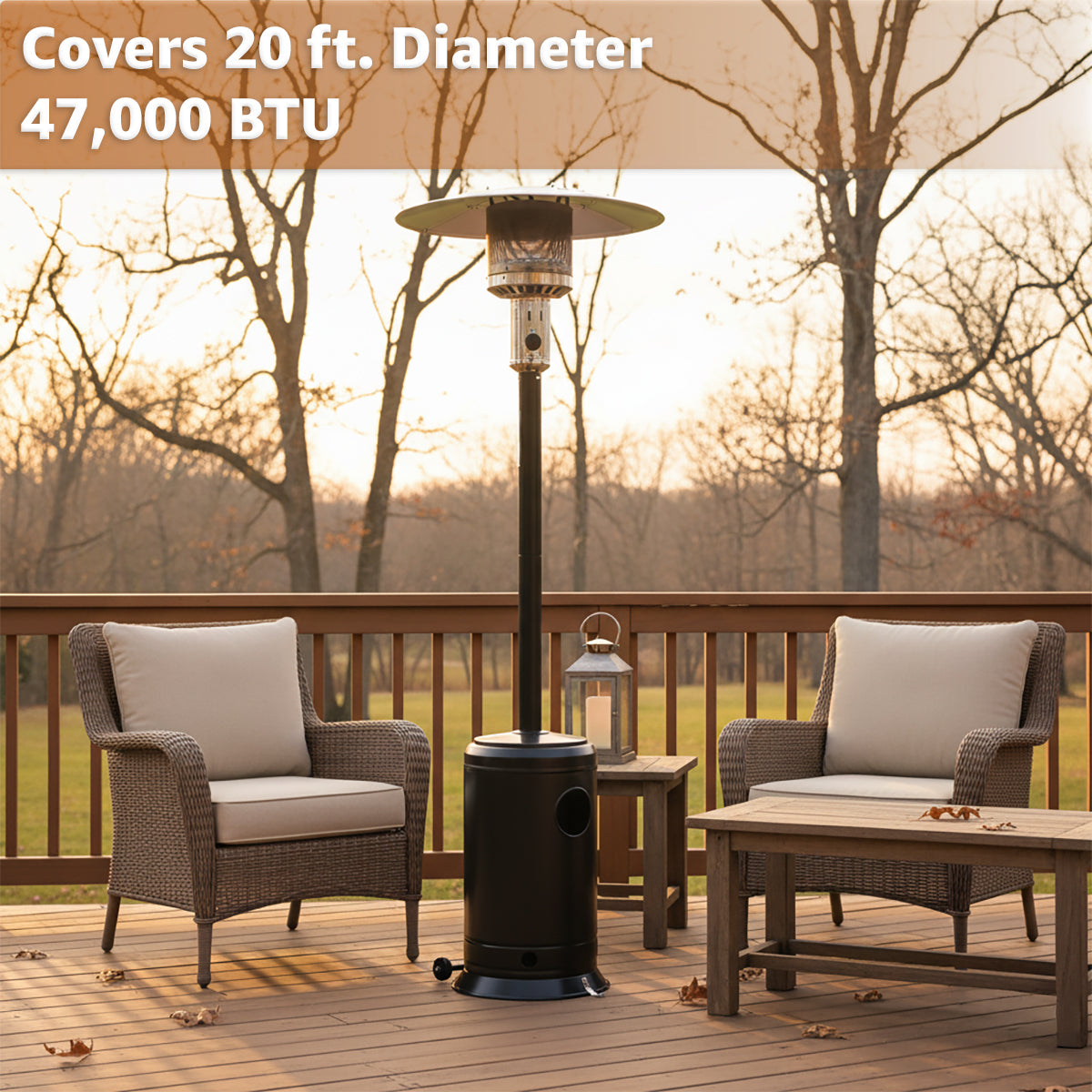 Black Steel Propane Patio Heater 47,000 BTU – Portable Outdoor Gas Heater with Round Reflector & Stainless Steel Burner for Backyard, Restaurant, Bar, Deck, Poolside, Garden, Outdoor Events
