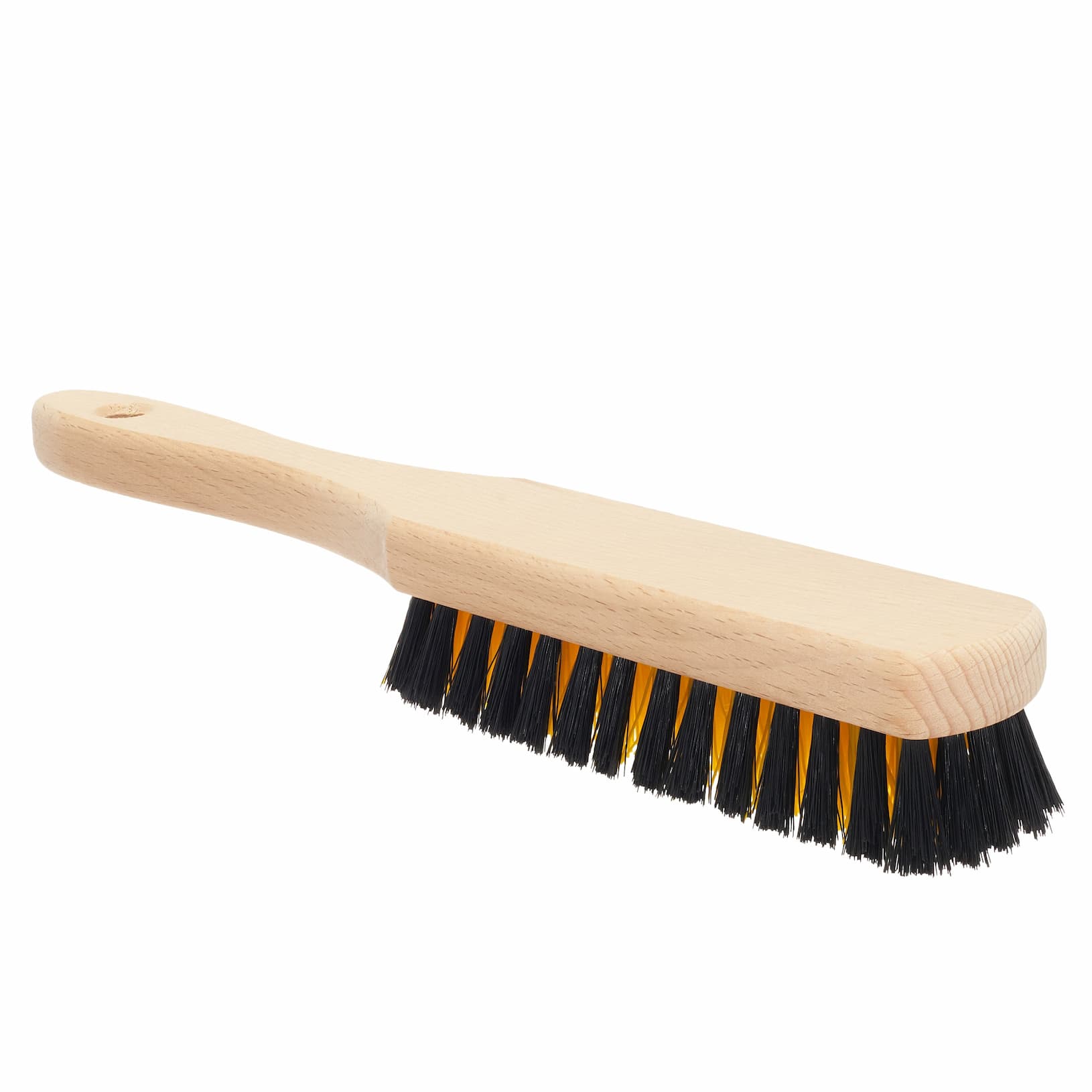 Scrubbing Brush with Stiff Bristles and Wooden Handle - Light Wood Design, Yellow