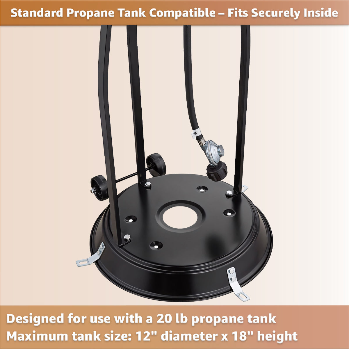 Black Steel Propane Patio Heater 47,000 BTU – Portable Outdoor Gas Heater with Round Reflector & Stainless Steel Burner for Backyard, Restaurant, Bar, Deck, Poolside, Garden, Outdoor Events