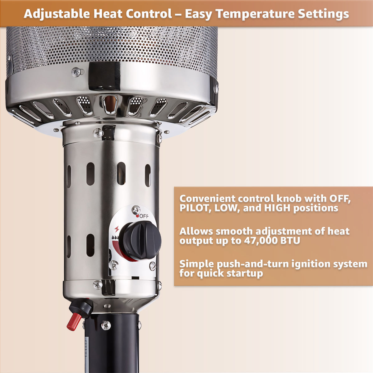 Black Steel Propane Patio Heater 47,000 BTU – Portable Outdoor Gas Heater with Round Reflector & Stainless Steel Burner for Backyard, Restaurant, Bar, Deck, Poolside, Garden, Outdoor Events