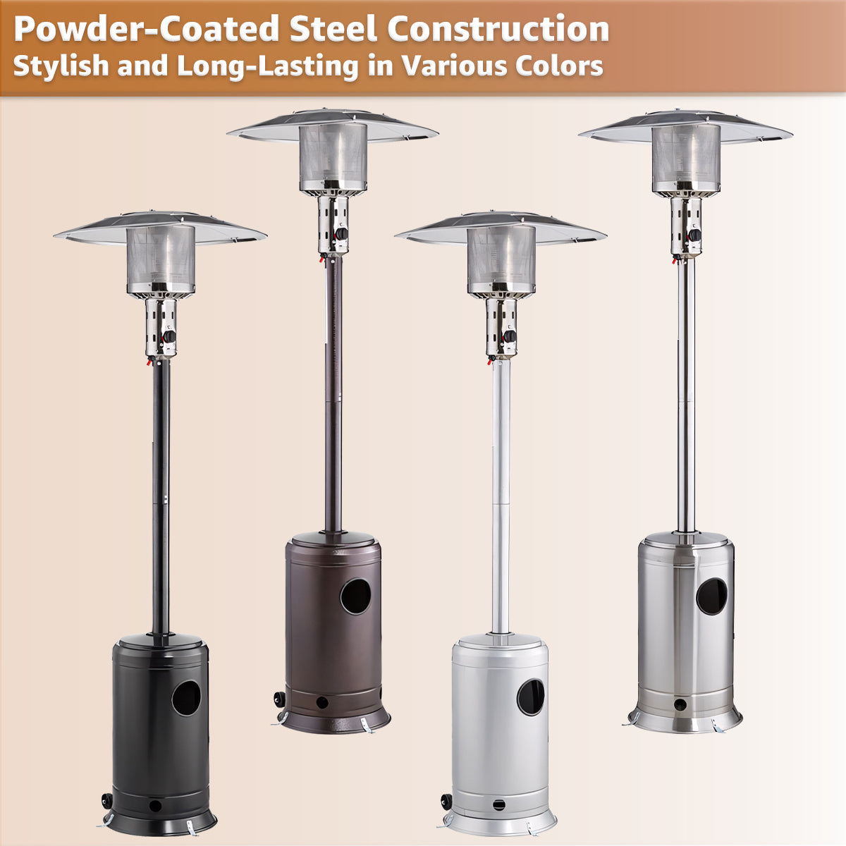 Steel Propane Patio Heater 47,000 BTU – Portable Outdoor Gas Heater with Round Reflector & Stainless Steel Burner for Backyard, Restaurant, Bar, Deck, Garden, Outdoor Catering Events