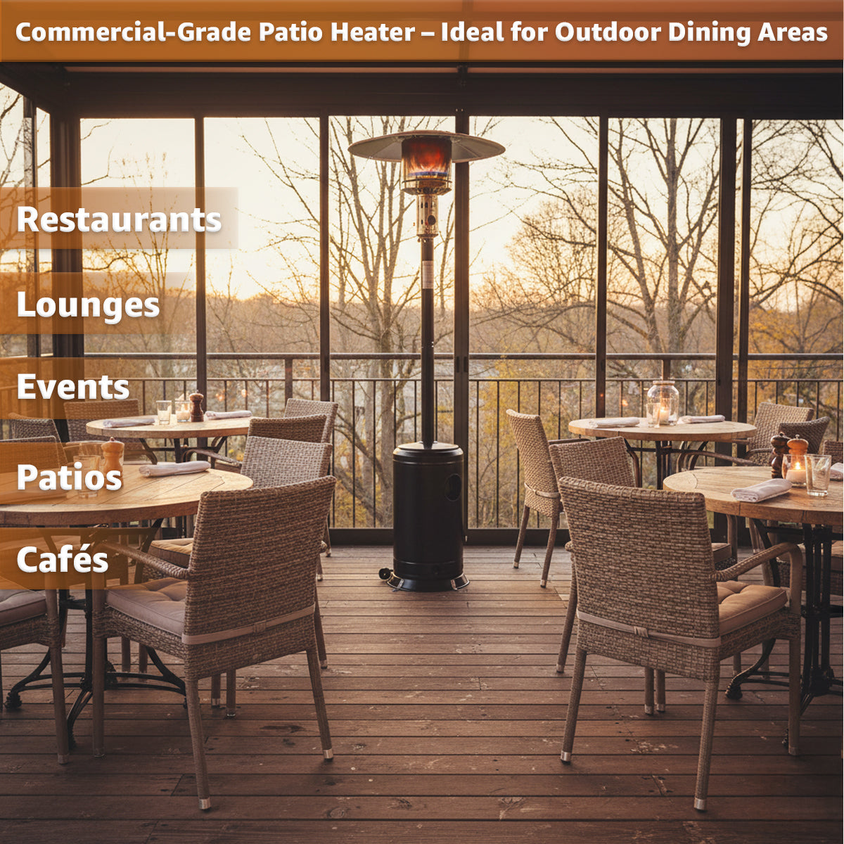 Black Steel Propane Patio Heater 47,000 BTU – Portable Outdoor Gas Heater with Round Reflector & Stainless Steel Burner for Backyard, Restaurant, Bar, Deck, Poolside, Garden, Outdoor Events