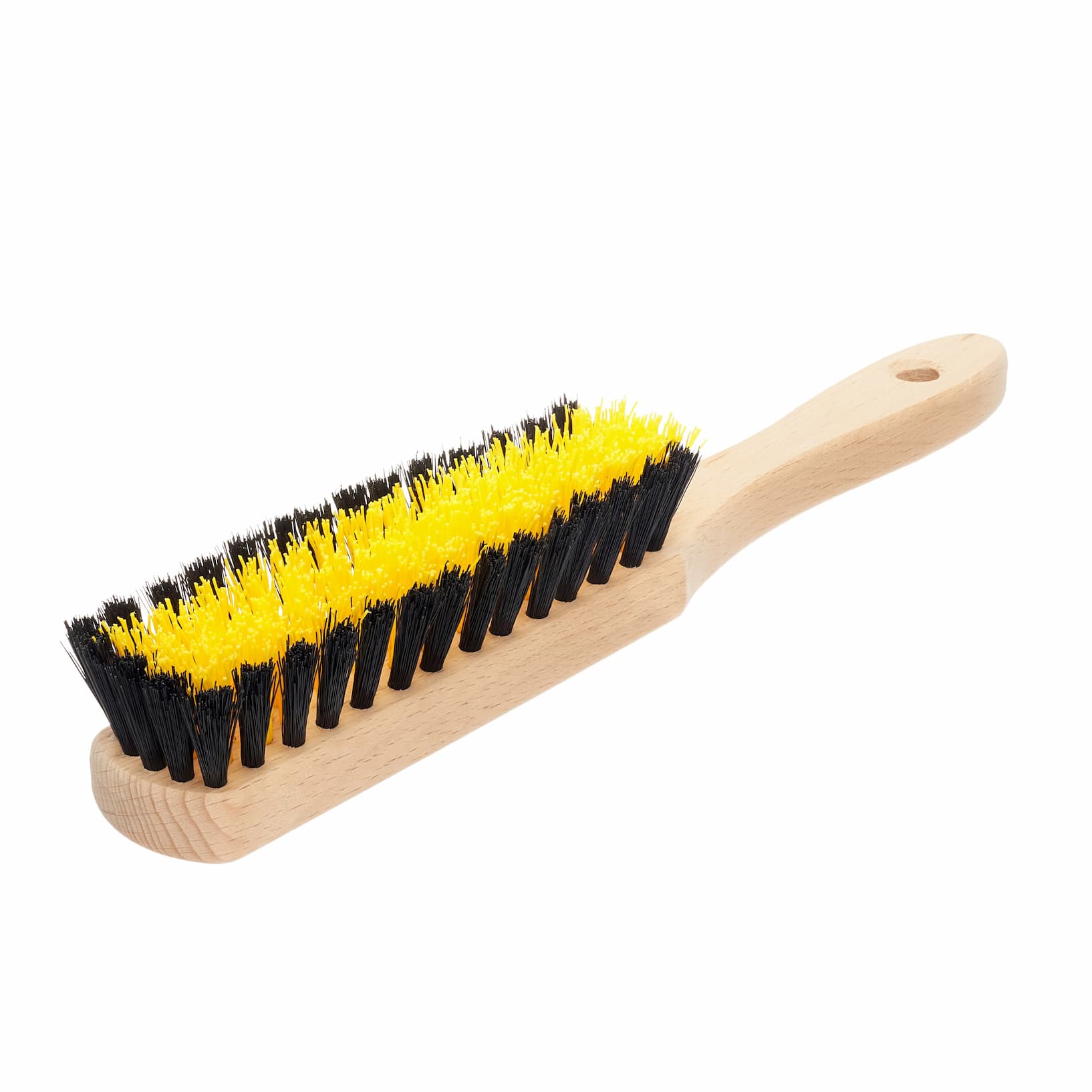 Scrubbing Brush with Stiff Bristles and Wooden Handle - Light Wood Design, Yellow