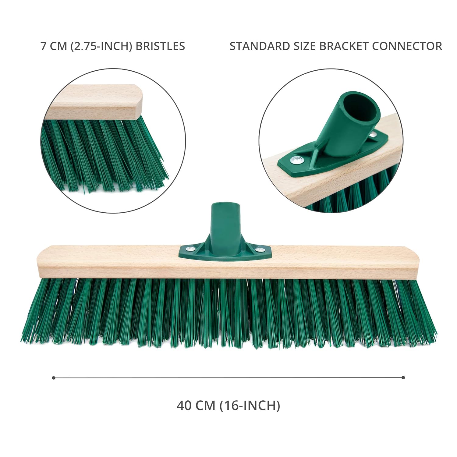 Sweeping Brush, Garden Broom Head 16" - Perfect For Yard Brushes and Outdoor Brooms, Hard Bristle Garden Brush