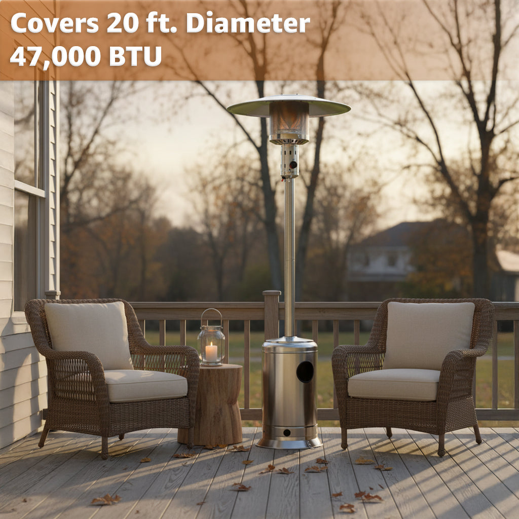 Stainless Steel Steel Propane Patio Heater 47,000 BTU – Portable Outdoor Gas Heater with Round Reflector & Stainless Steel Burner for Backyard, Restaurant, Bar, Deck, Garden, Outdoor Catering Events