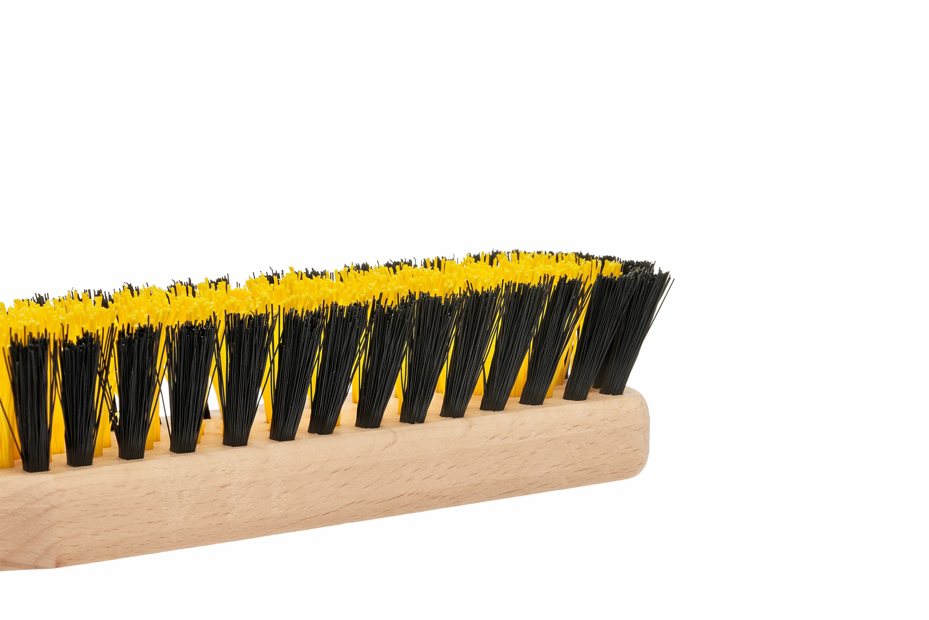 Scrubbing Brush with Stiff Bristles and Wooden Handle - Light Wood Design, Yellow