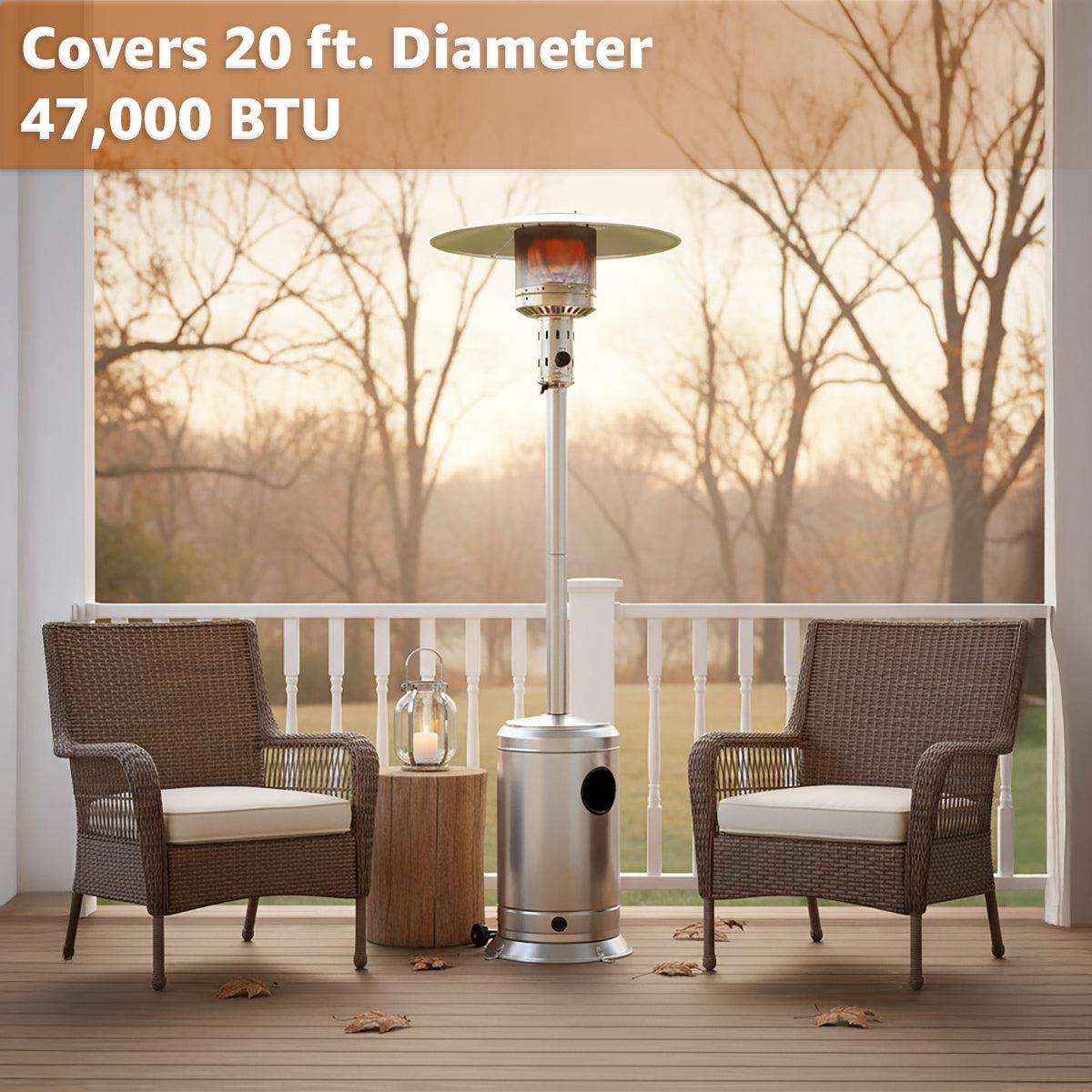 Steel Propane Patio Heater 47,000 BTU – Portable Outdoor Gas Heater with Round Reflector & Stainless Steel Burner for Backyard, Restaurant, Bar, Deck, Garden, Outdoor Catering Events