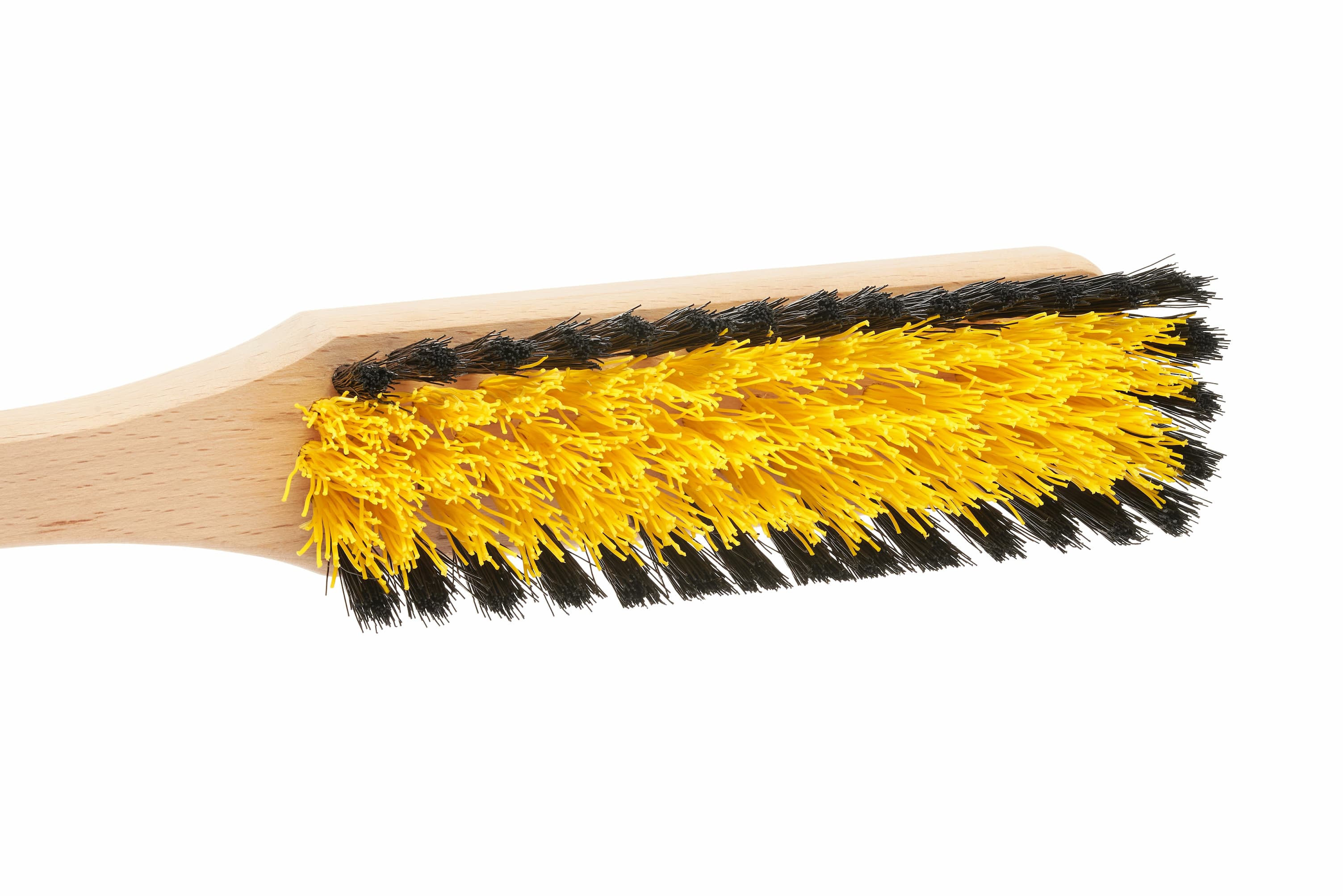 Scrubbing Brush with Stiff Bristles and Wooden Handle - Light Wood Design, Yellow