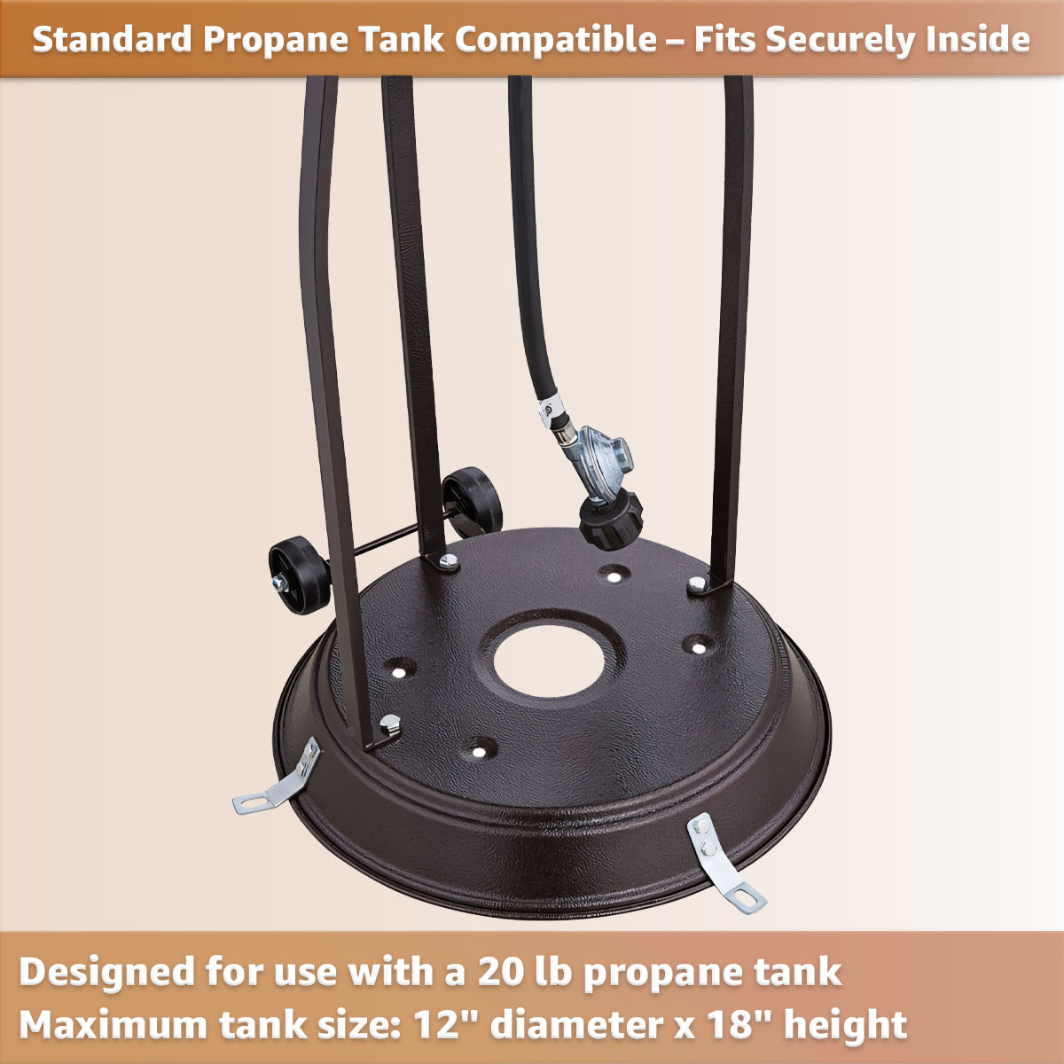 Brown Steel Propane Patio Heater 47,000 BTU – Portable Outdoor Gas Heater with Round Reflector & Stainless Steel Burner for Backyard, Restaurant, Bar, Deck, Poolside, Garden, Outdoor Events