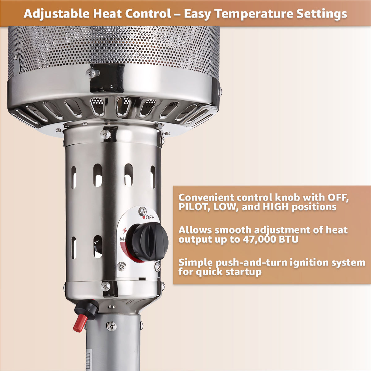 Stainless Steel Steel Propane Patio Heater 47,000 BTU – Portable Outdoor Gas Heater with Round Reflector & Stainless Steel Burner for Backyard, Restaurant, Bar, Deck, Garden, Outdoor Catering Events