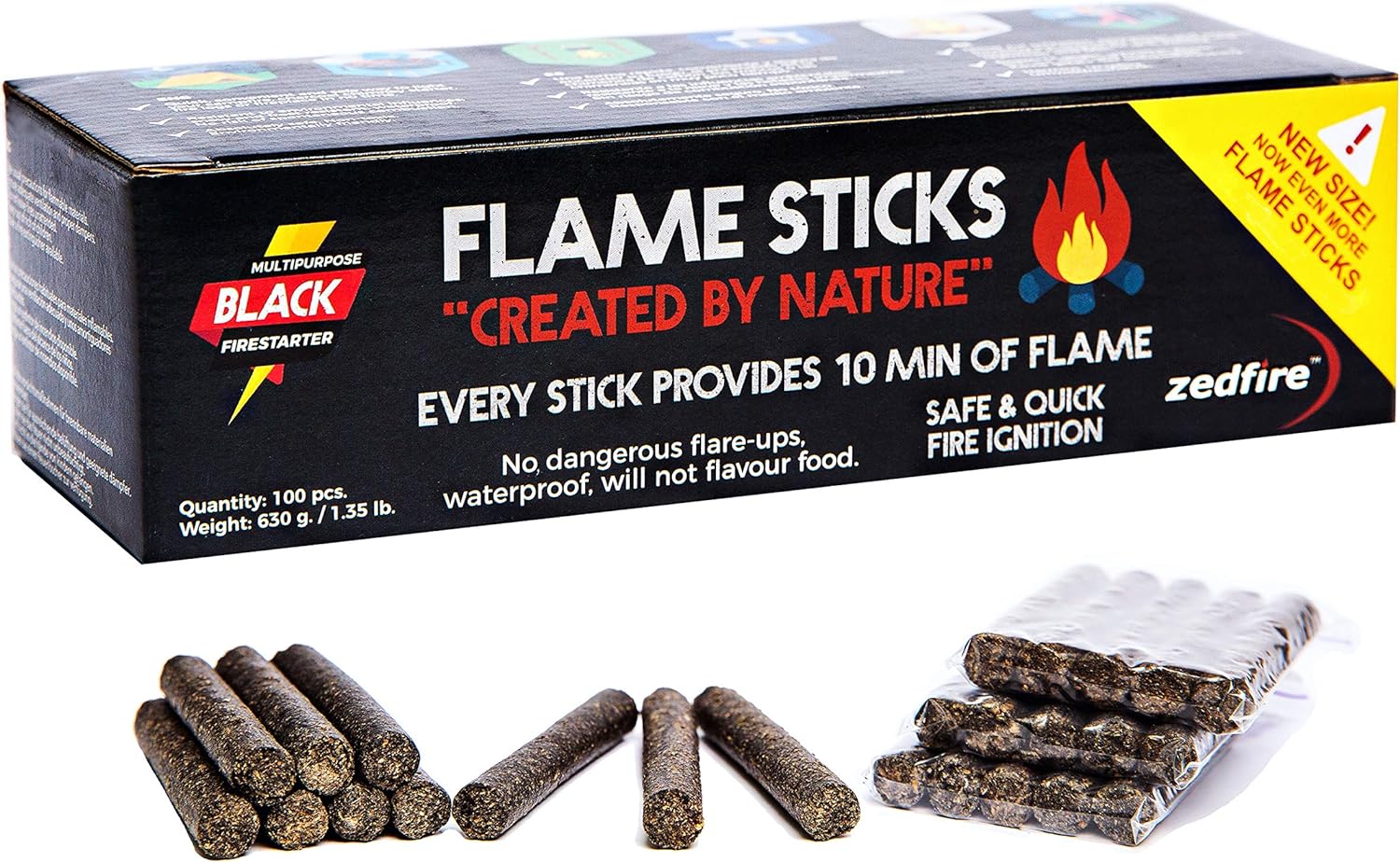 Natural Firestarter for Wood Burners - Black Eco Fire Lighters for Barbecues, Fire Pits and Stoves